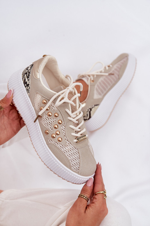 zapatillas Femenino con malla y sementales beige Ogalda