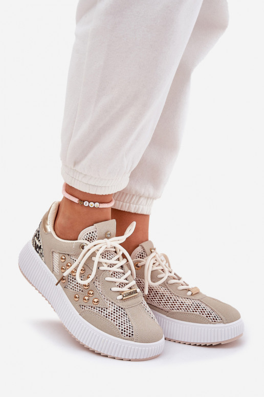 zapatillas Femenino con malla y sementales beige Ogalda