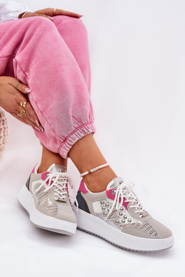Zapatillas deportivas para mujer con malla y clavos color gris Ogalda