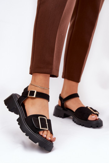 Sandalias de ante sintético para mujer con hebillas color negro