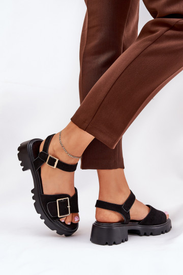 Sandalias de ante sintético para mujer con hebillas color negro 2