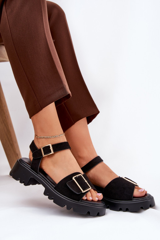 Eko Sandalias mujer ante con hebillas de color negro Gofielle