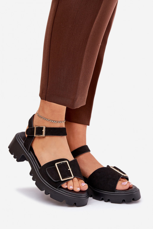 Eko Sandalias mujer ante con hebillas de color negro Gofielle