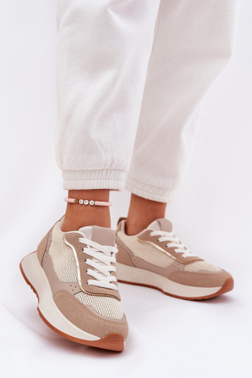 Zapatillas deportivas para mujer con malla y plataforma color caqui Poova