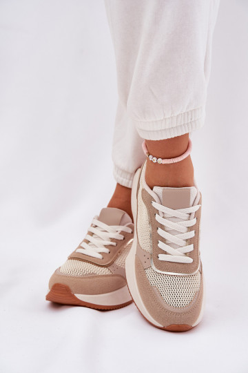 Zapatillas deportivas para mujer con malla y plataforma color caqui Poova 2