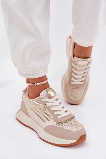 zapatillas Femenino con malla con una plataforma beige Poova