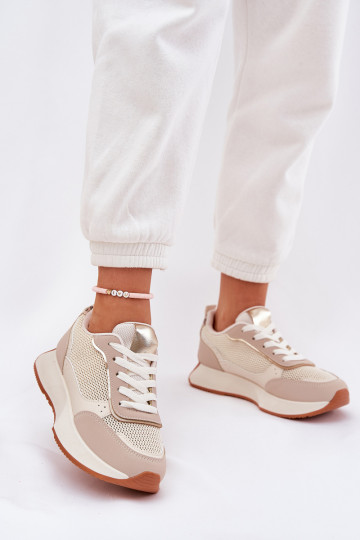 zapatillas Femenino con malla con una plataforma beige Poova 2