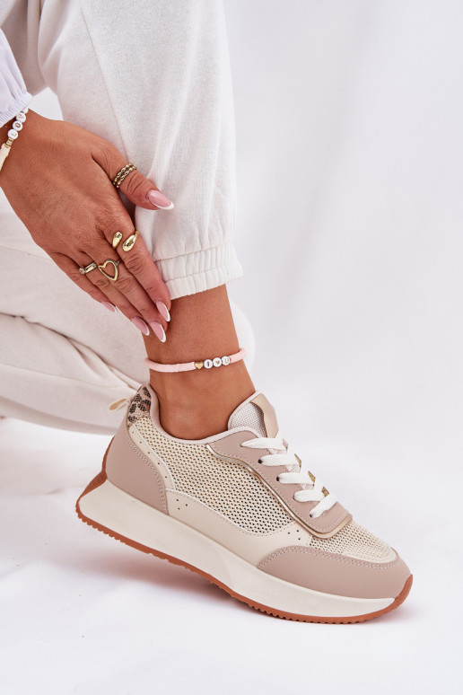 zapatillas Femenino con malla con una plataforma beige Poova