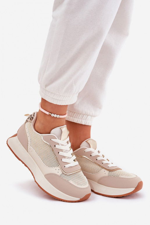 zapatillas Femenino con malla con una plataforma beige Poova