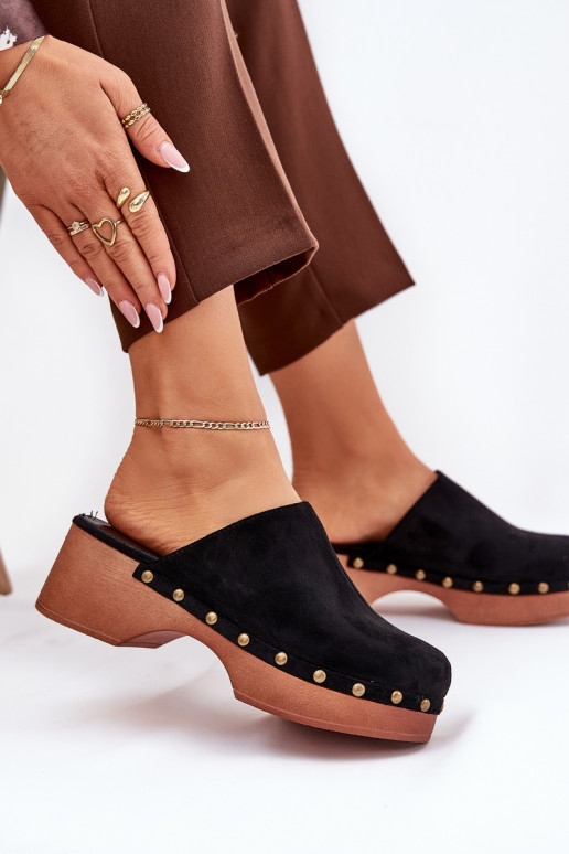 Zuecos zapatillas de mujer con remaches de gamuza ecológicaoAe de color negro Ellason