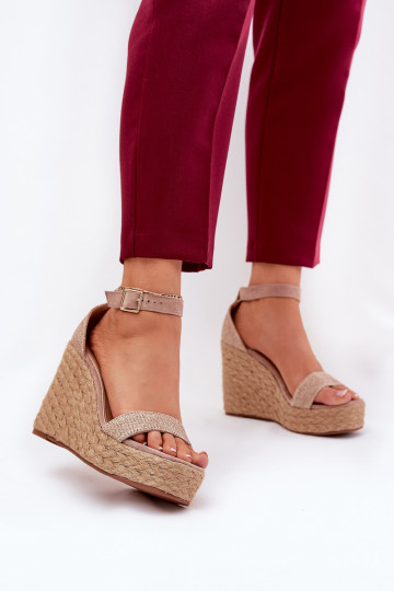 Sandalias para mujer con cuña con trenzado color caqui Adelio 2