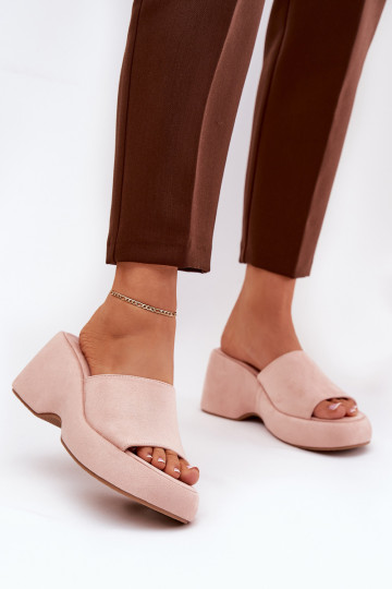 Zapatillas de casa de ante sintético para mujer con plataforma color rosa Afisal