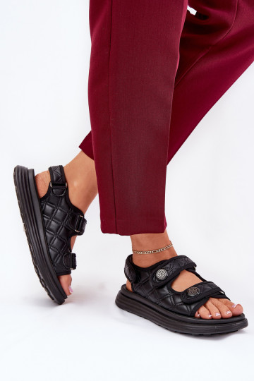 Sandalias de mujer con detalles decorativos y cierres adhesivos color negro Zoliner