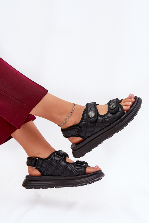 Sandalias de mujer Con decoracionesi Detalami con sujetadores adhesivos de color negro Zoliner