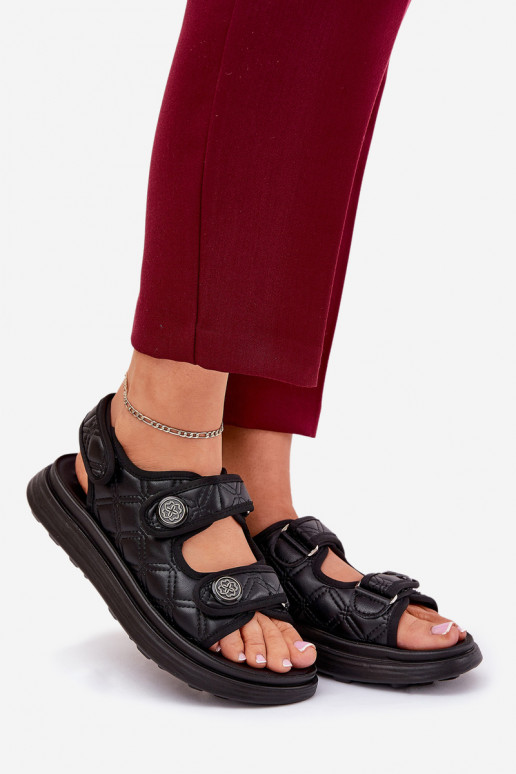 Sandalias de mujer Con decoracionesi Detalami con sujetadores adhesivos de color negro Zoliner