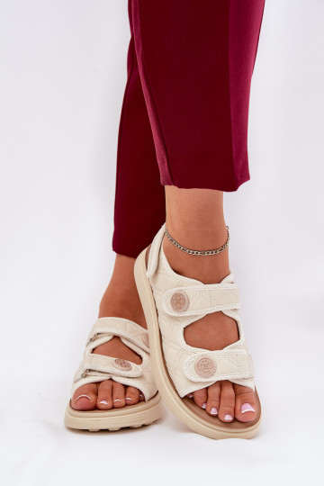 Sandalias de mujer con detalles decorativos y cierres adhesivos color arena Zoliner