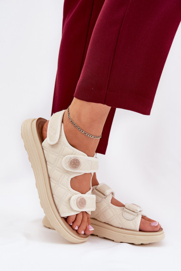Sandalias de mujer con detalles decorativos y cierres adhesivos color arena Zoliner 2