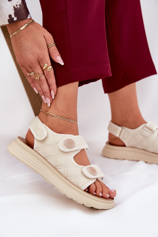 Sandalias de mujer Con decoracionesi Detalami con sujetadores adhesivos beige Zoliner