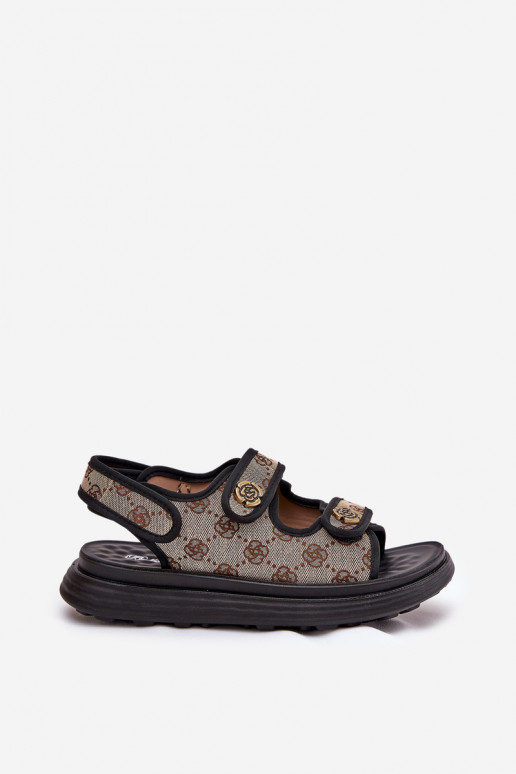 Femenino Estampado  sandalias Ze color doradomi Detalami beige-de color negro Pefese