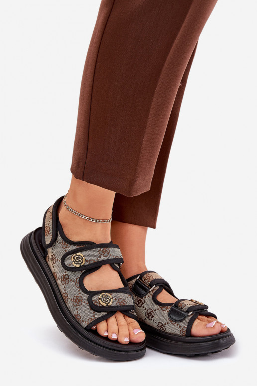 Femenino Estampado  sandalias Ze color doradomi Detalami beige-de color negro Pefese