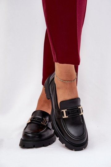 mocasines de mujer de cuero ecológico de color negro Lomnela