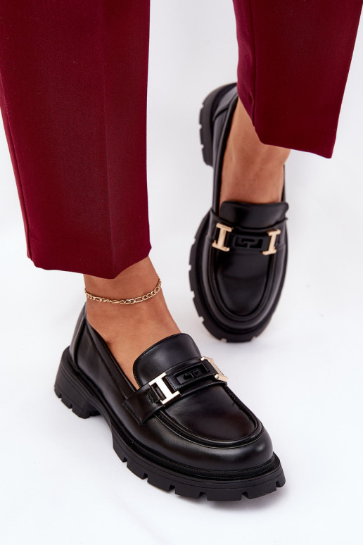 mocasines de mujer de cuero ecológico de color negro Lomnela