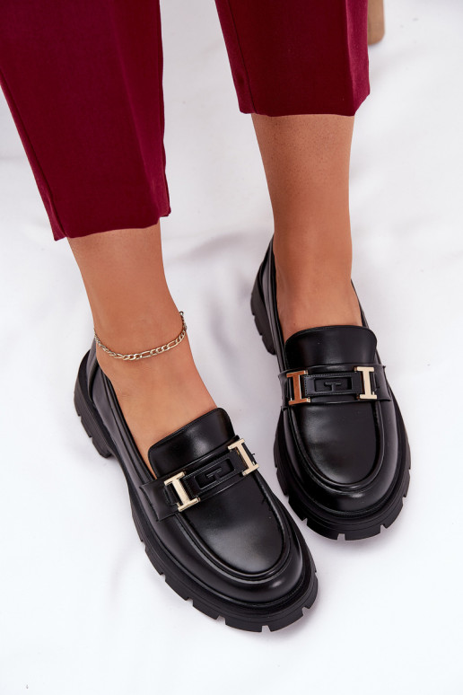 mocasines de mujer de cuero ecológico de color negro Lomnela