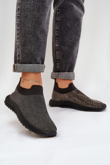 Zapatillas deportivas de mujer de slip-on con decoración D&A TIN121 color negro