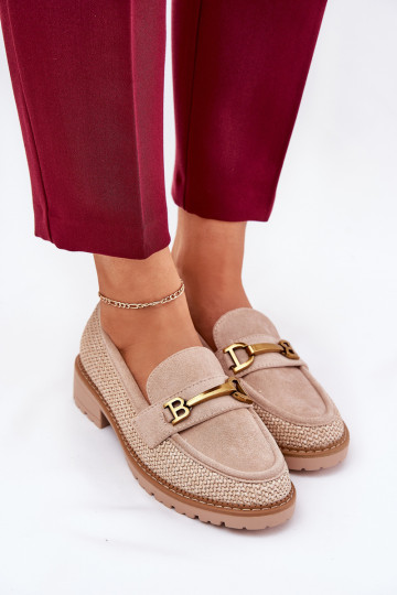 Mocasines de mujer con detalle trenzado color dorado y arena Seffolia