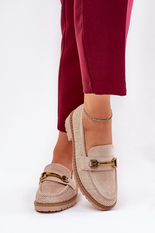 mocasines de mujer Con Trenza I color doradom Detalem beige Seffolia