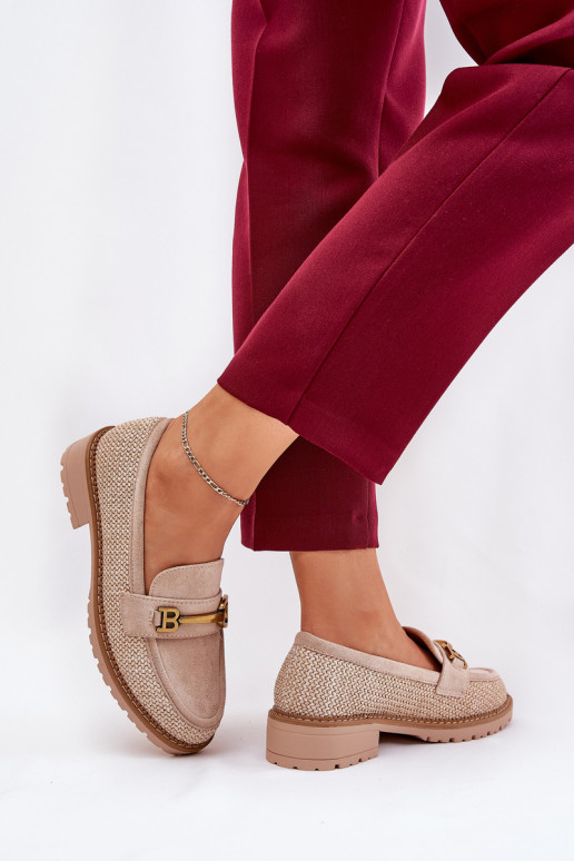 mocasines de mujer Con Trenza I color doradom Detalem beige Seffolia