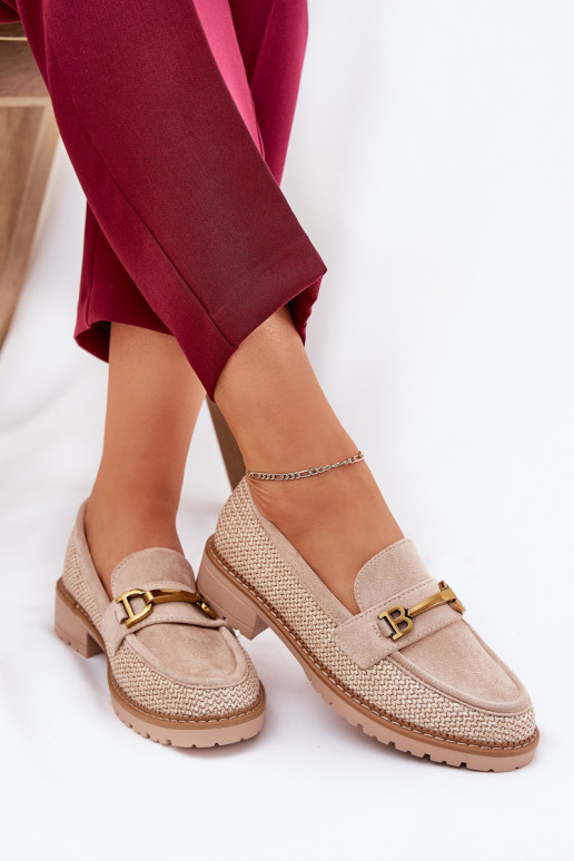 mocasines de mujer Con Trenza I color doradom Detalem beige Seffolia