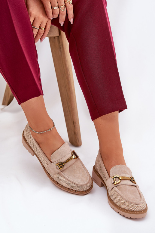 mocasines de mujer Con Trenza I color doradom Detalem beige Seffolia