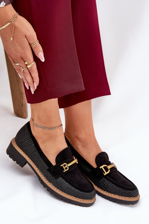 mocasines de mujer Con Trenza I color doradom Detalem de color negro Seffolia