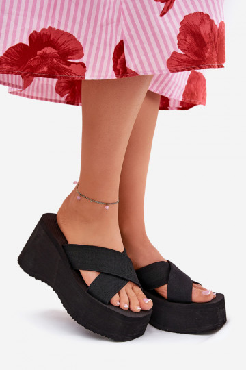chanclas de mujer con cuña y plataforma negras Sevolee
