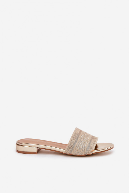 zapatillas de mujer con tacones anchos color dorado Fexxy