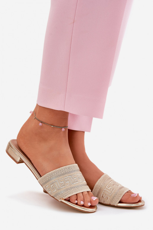 zapatillas de mujer con tacones anchos color dorado Fexxy