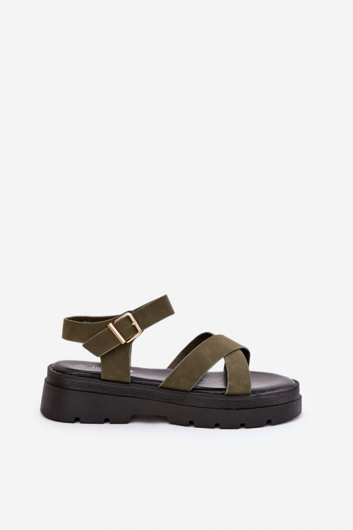 Sandalias de mujer con una plataforma de cuero ecológico de color caqui Gevinniser Sandalias de mujer con una plataforma de cuero ecológico de color caqui Gevinniser