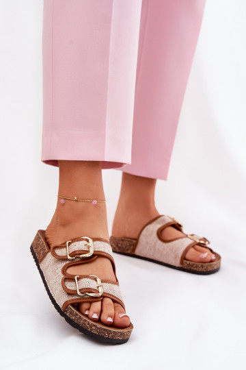 Zapatillas de mujer con plataforma y hebillas color marrón Osoffe 2
