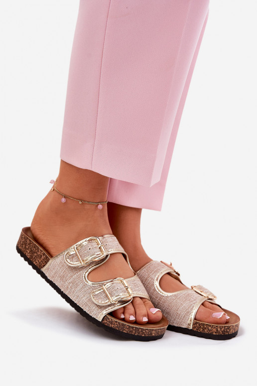  zapatillas de mujer con una plataforma con hebillas color dorado Osoffe