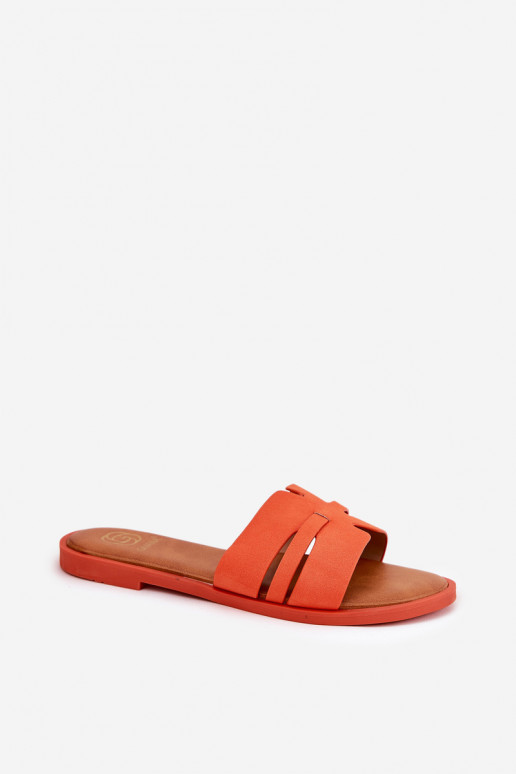 zapatillas de mujer con tacones anchos Con recortes de gamuza ecológicaoAe color naranja Teterre