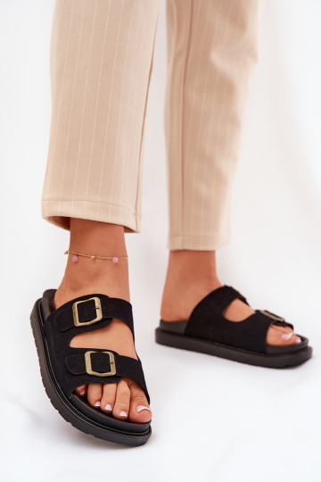 Zapatillas de mujer con plataforma y hebillas color negro Simbes