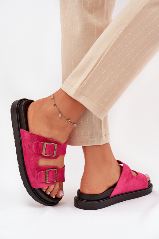 zapatillas de mujer con una plataforma con hebillas color rosa Simbes