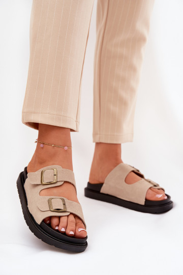 Zapatillas de mujer con plataforma y hebillas color arena Simbes 2
