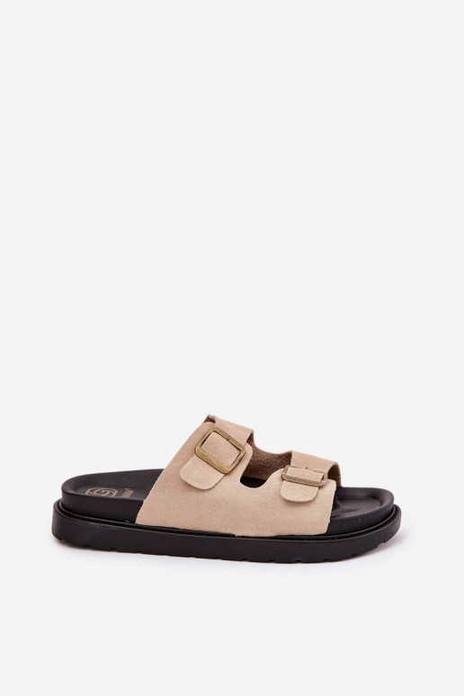 zapatillas de mujer con una plataforma con hebillas beige Simbes