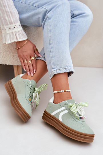 Zapatos de mujer modelo Sneakers con plataforma y bonitos detalles color verde Vinness