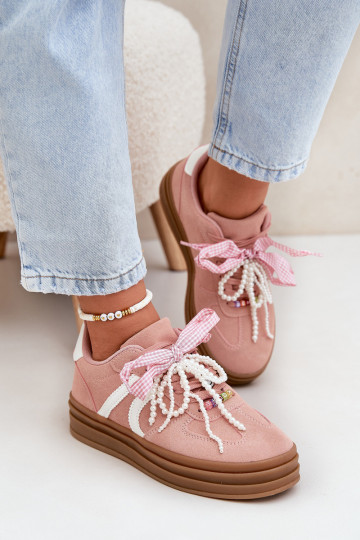 Zapatillas modelo batai Mujer con plataforma y bonitos detalles color rosa Vinness 2