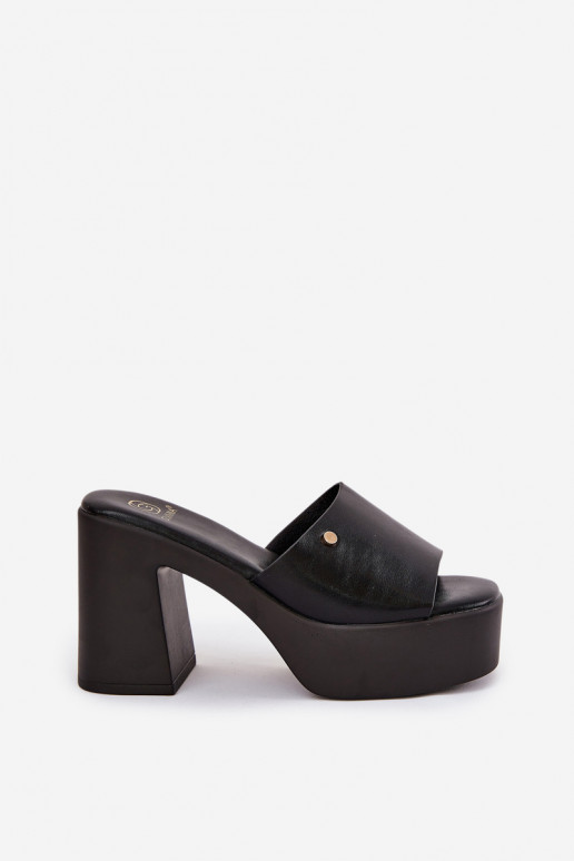 Femenino Zapatillas de cuero ecológico con tacones y plataforma de color negro Tamirella