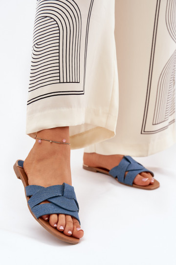 Pantuflas de mujer con tiras trenzadas de tela de mezclilla Selaenor 2