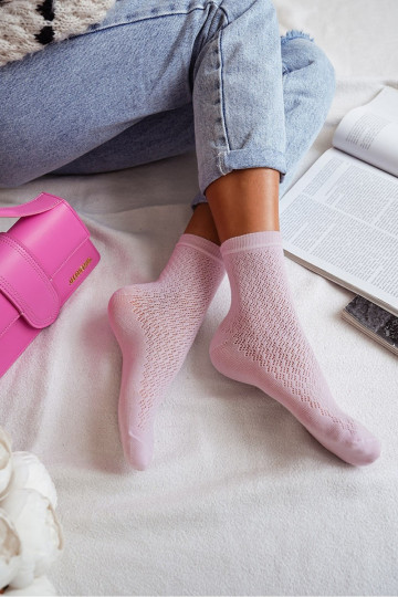 Calcetas de mujer con elementos de encaje color rosa